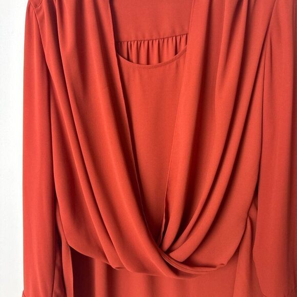 BCBGMaxAzria Women's Draped Blouse M Rust Orange Polyester - Picture 5 of 5